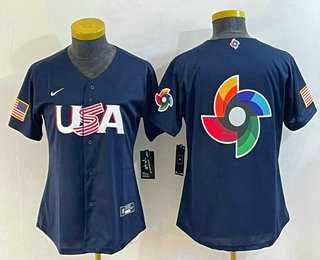 Women%27s USA Baseball 2023 Navy Big Logo With Patch World Classic Stitched Jerseys